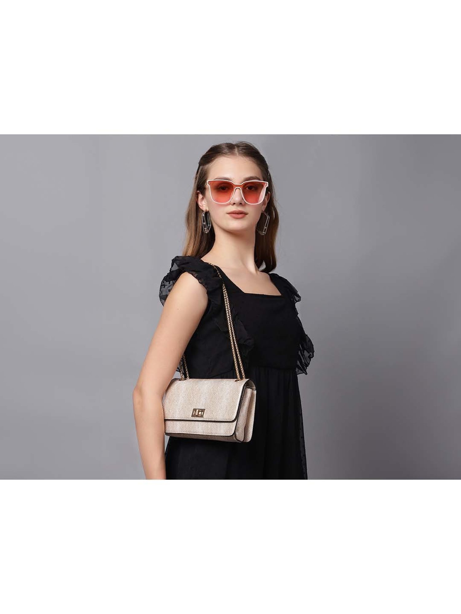 Carlton London Cream Textured Medium Sling Handbag