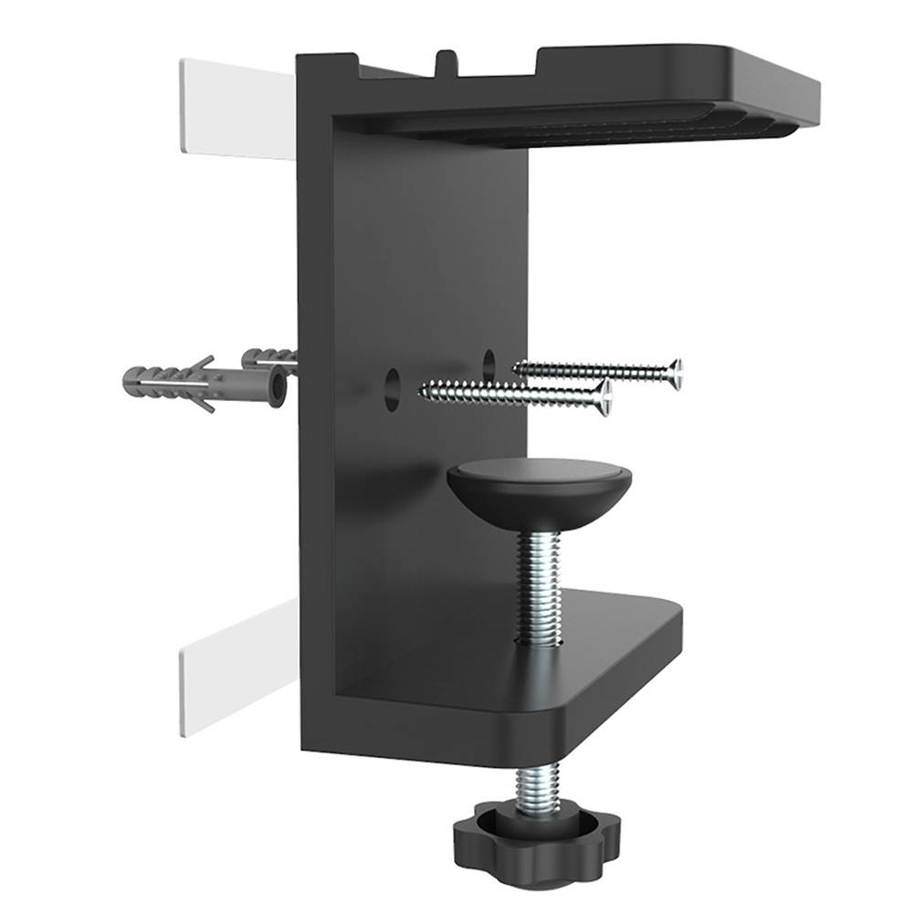 1pc Power Strip Holder Wall-mount Power Strip Bracket with Phone Holder (Black)