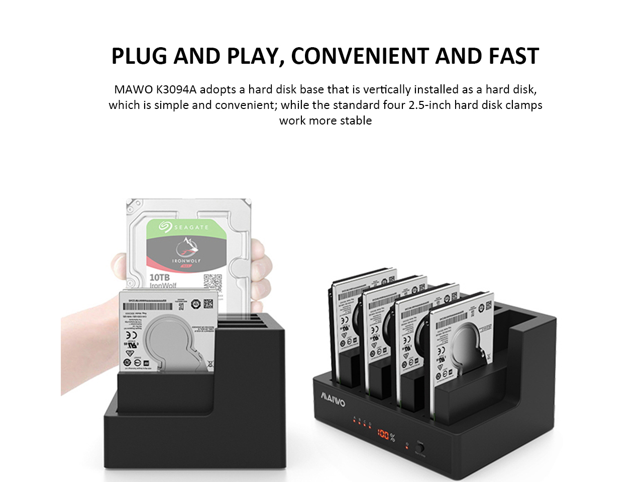 MAIWO K3094A Hard Disk Base 3.5/2.5 Inch Usb3.0 External Serial Port Mechanical/Solid State Hard Disk Box Hard Disk Duplicator