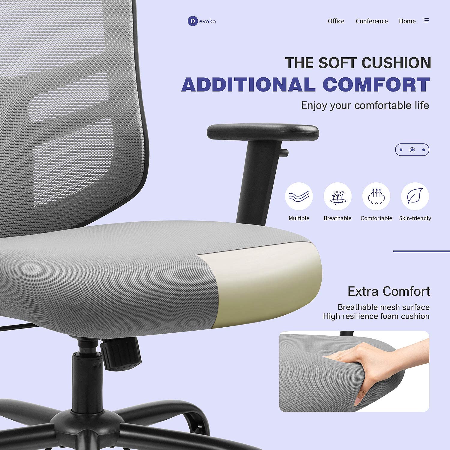 Devoko Big and Tall Office Chair 400 lbs Ergonomic Desk Chair with Adjustable Armrests High-Back Computer Chair with Lumbar Support Executive Swivel Conference Chair (Gray)