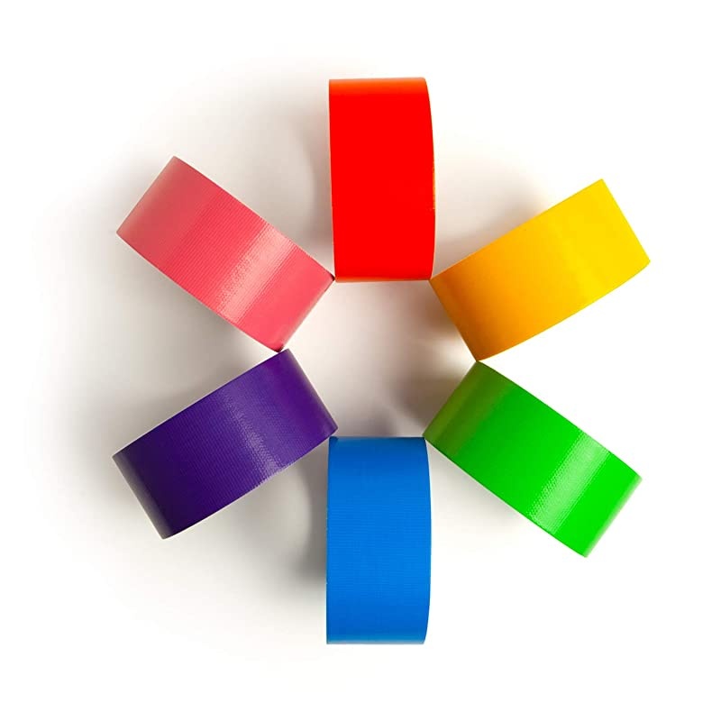Rainbow Colored Duct Tape &mdash; 6 Bright Colors &mdash; 15 Yards x 2 Inch &mdash; No Residue, Tear by Hand & Waterproof &mdash; Great for Arts & Crafts, Color-Coding, and DIY Projects