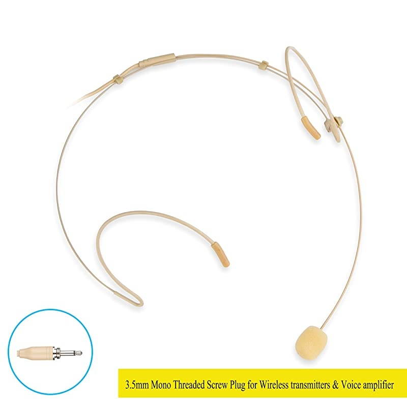 Microphone Headset Discreet Headworn Earset Over Ear Mic for Wireless System Bodypack Transmitter, Ideal for Lectures, Live Performance, Theater, Podcasts &ndash; Beige