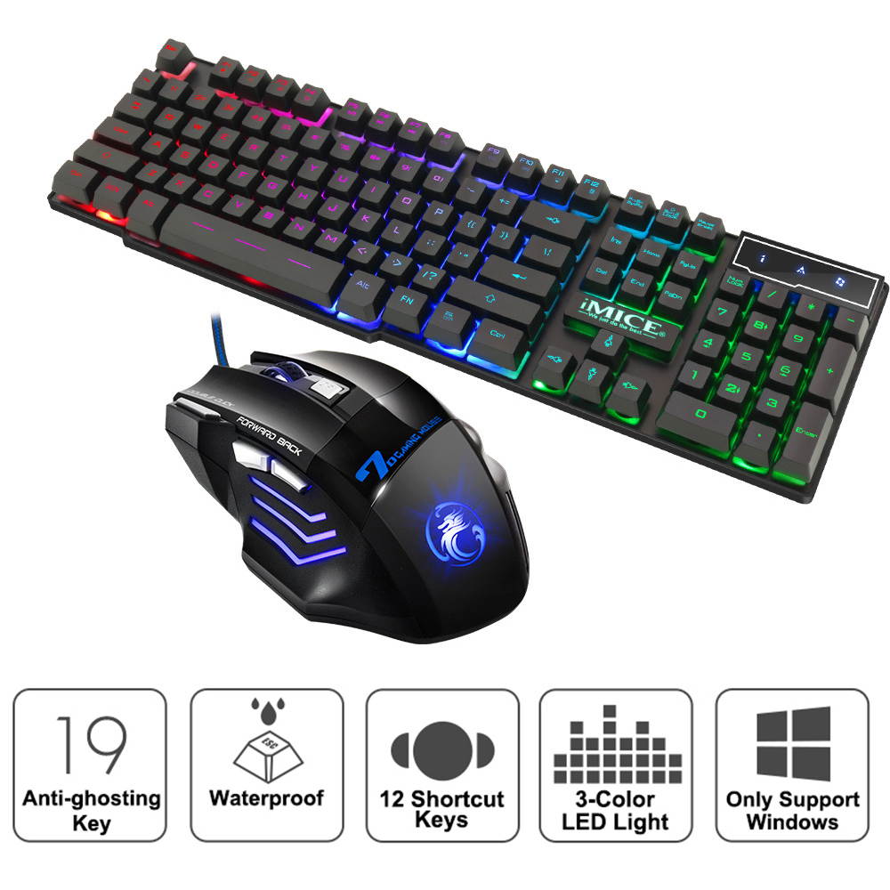 Gaming Keyboard and Mouse Imitation Mechanical Keyboard with backlight Gamer Keyboard 7 Buttons 2400dpi Silent Mouse for PC Laptop