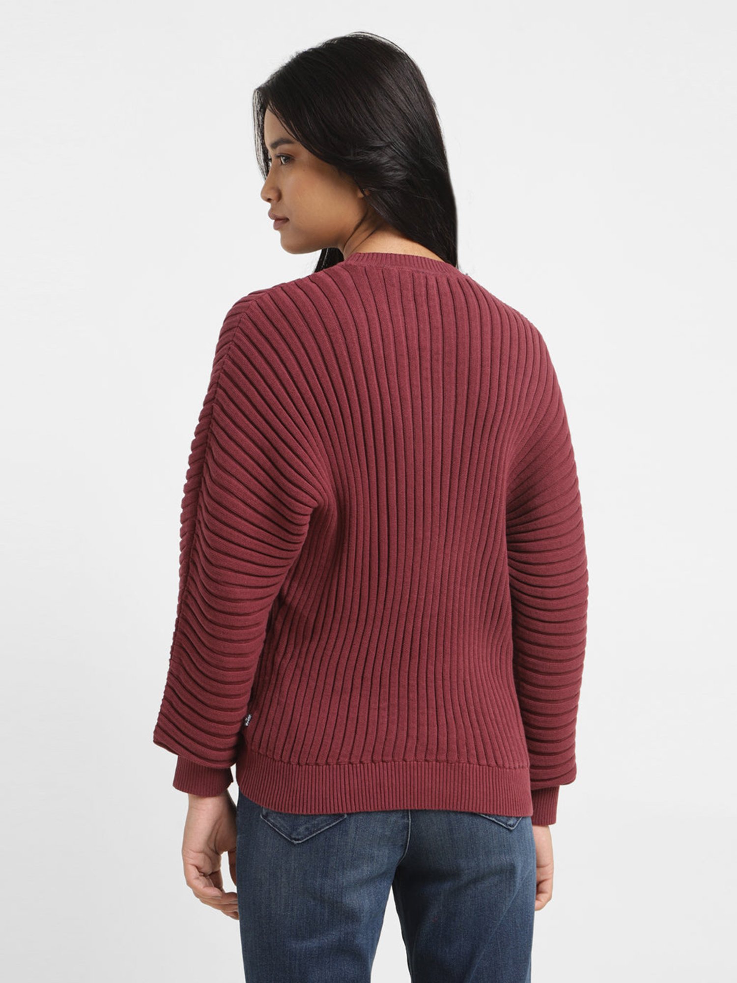 Levi's Maroon Cotton Self Design Sweater