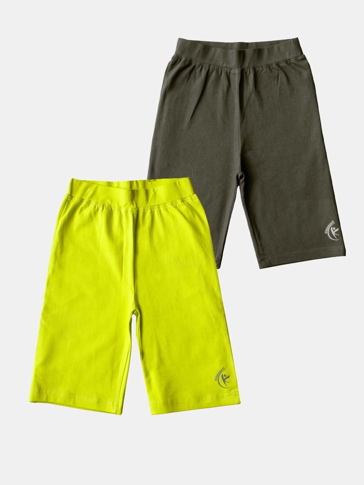 Kiddopanti Kids Steel Grey & Neon Green Logo Cycling Shorts (Pack of 2)