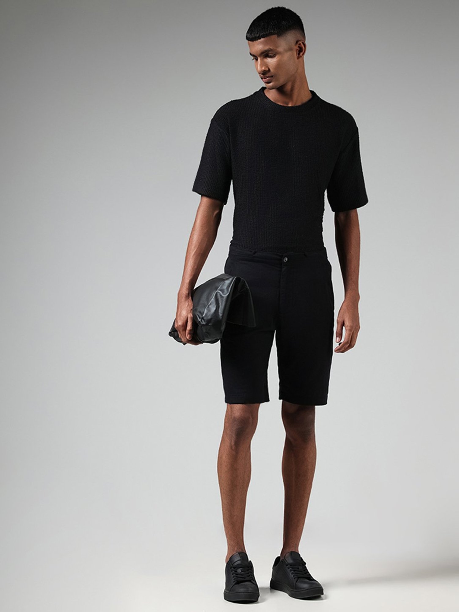 ETA by Westside Solid Black Slim Fit Shorts