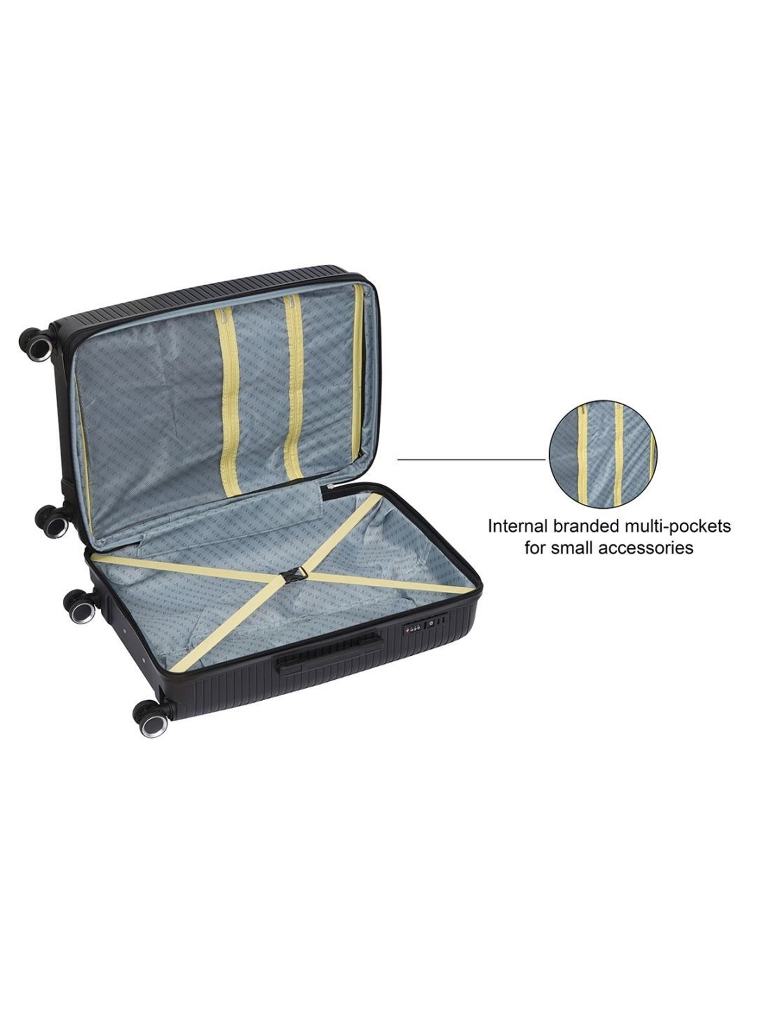 The Vertical Stellar Black Wheels 8 Medium Hard Cabin Trolley Bag