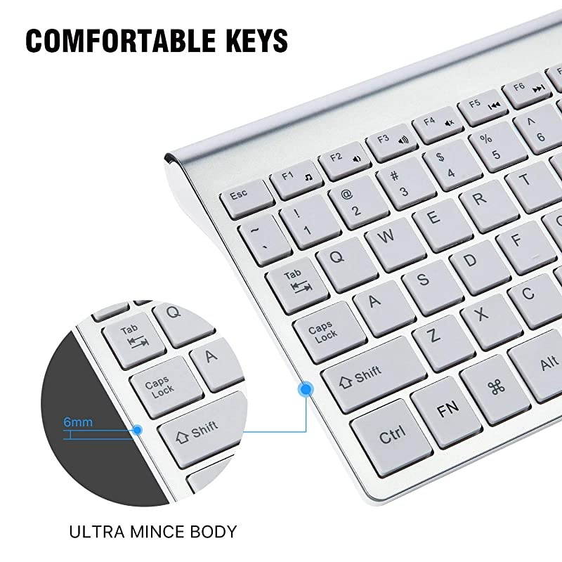 Wireless Keyboard Mouse Combo  Compact Full Size Wireless Keyboard and Mouse Set 24G UltraThin Sleek Design for Windows Computer Desktop PC Notebook Laptop Silver