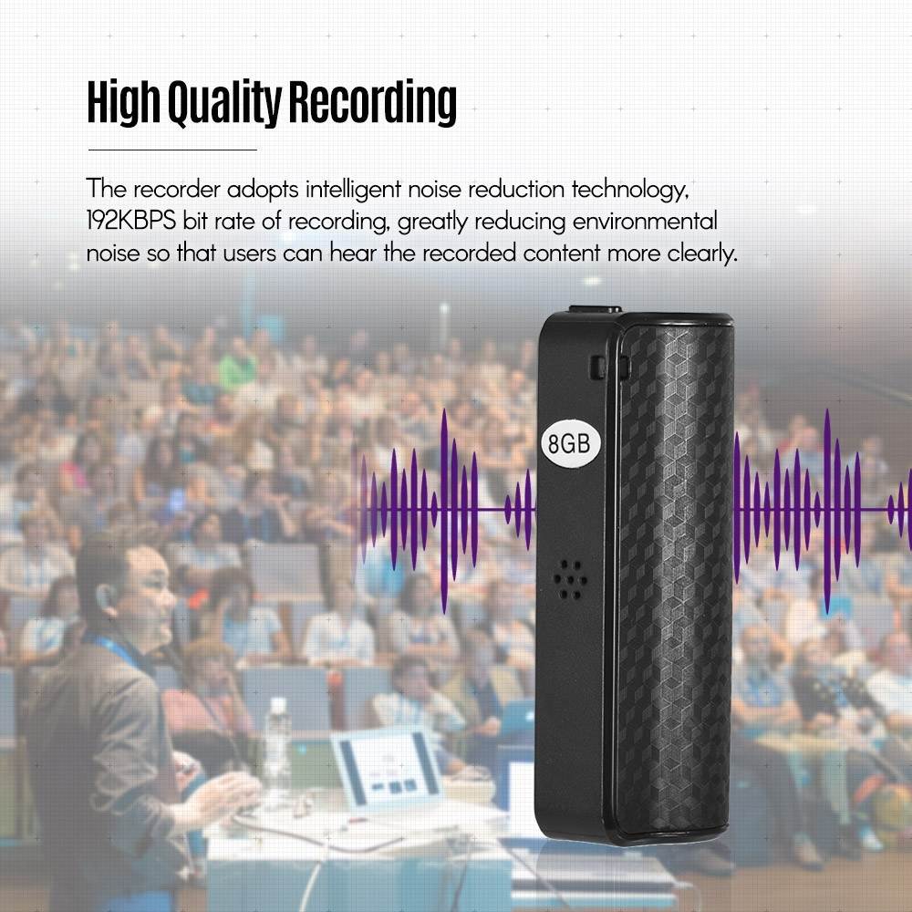 Portable Mini Digital Voice Activated Recorder MP3 Player Professional Magnetic Dictaphone Noise Reduction with 8GB Memory Capacity USB Cable Earphone for Lectures Meetings Interviews Sound Recording
