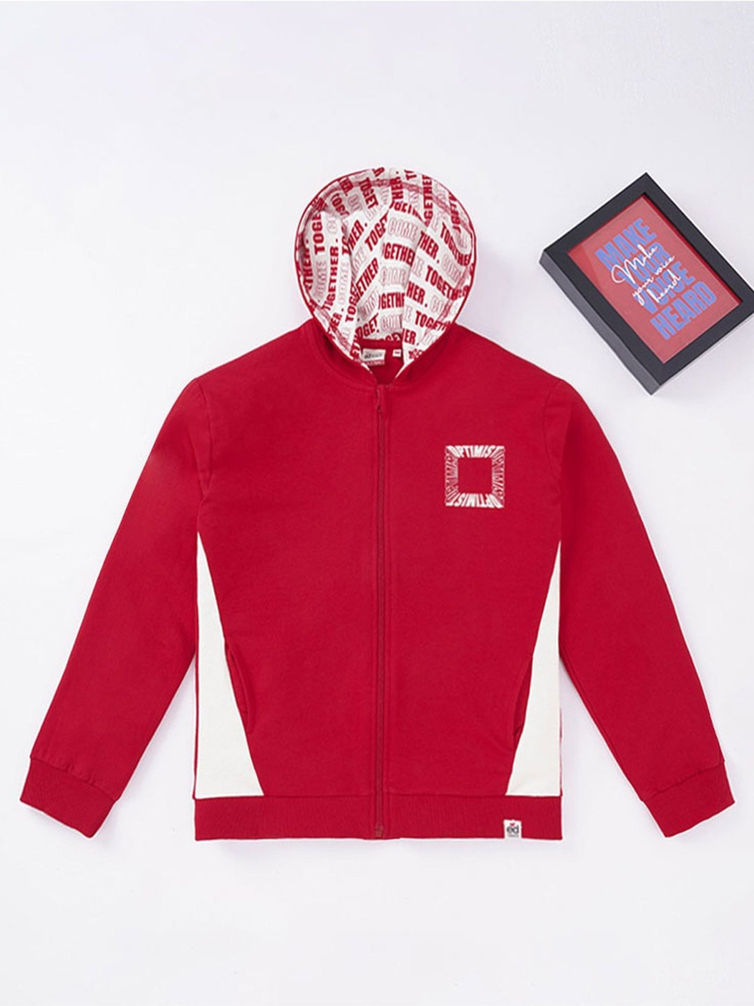Edheads Kids Red Cotton Printed Full Sleeves Jacket
