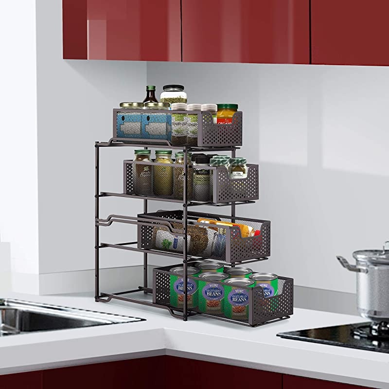 Stackable 2Tier Under Sink Cabinet Organizer with Sliding Storage Drawer Bronze