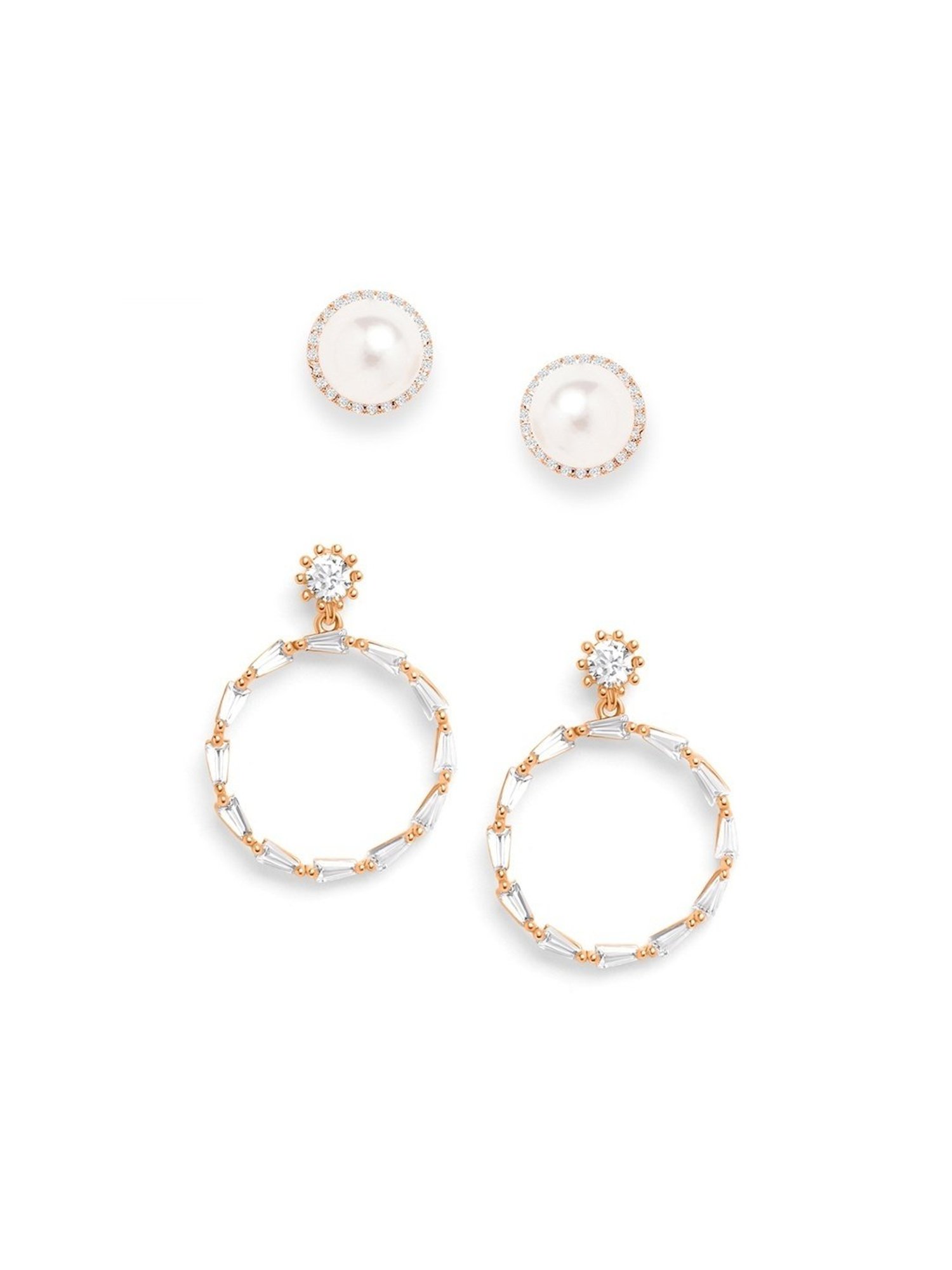 Zaveri Pearls Set of 2 Rose Gold Cubic Zirconia Contemporary Drop Earrings - ZPFK13449