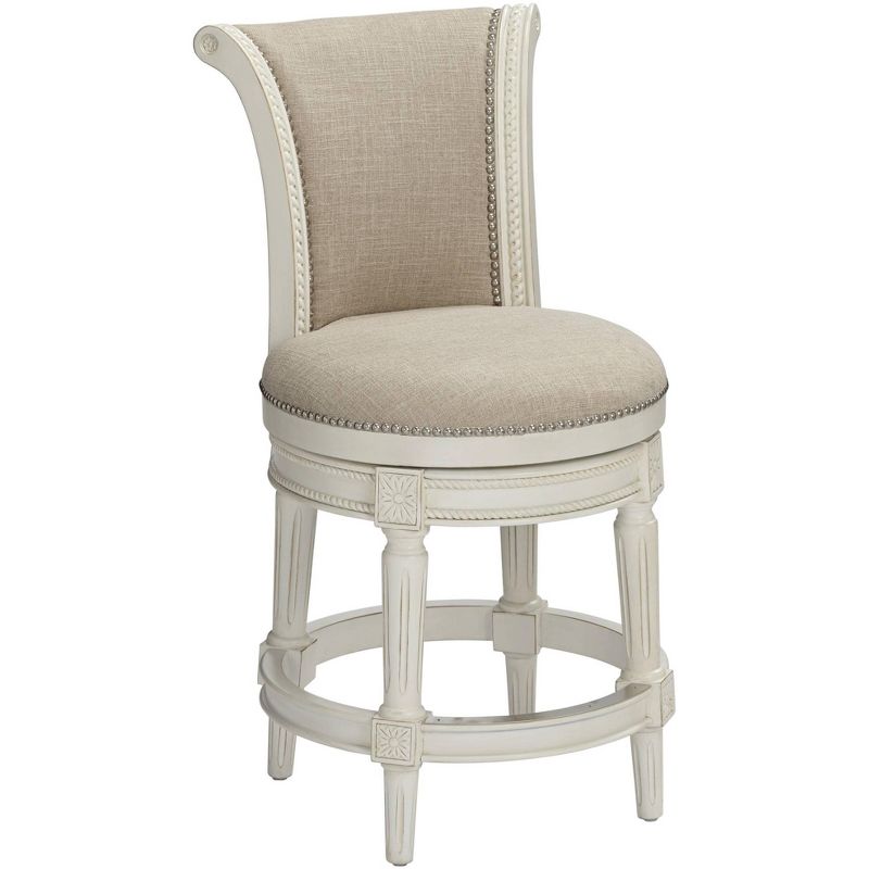 55 Downing Street Oliver 24 1/2" Cream Fabric Scroll Back Swivel Counter Stool