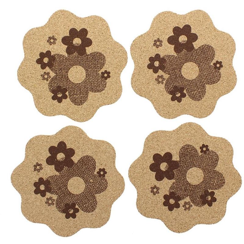 Crowded Coop, LLC Kitsch on the Rocks Retro Cork Coaster Set - Daisy - Set of 4