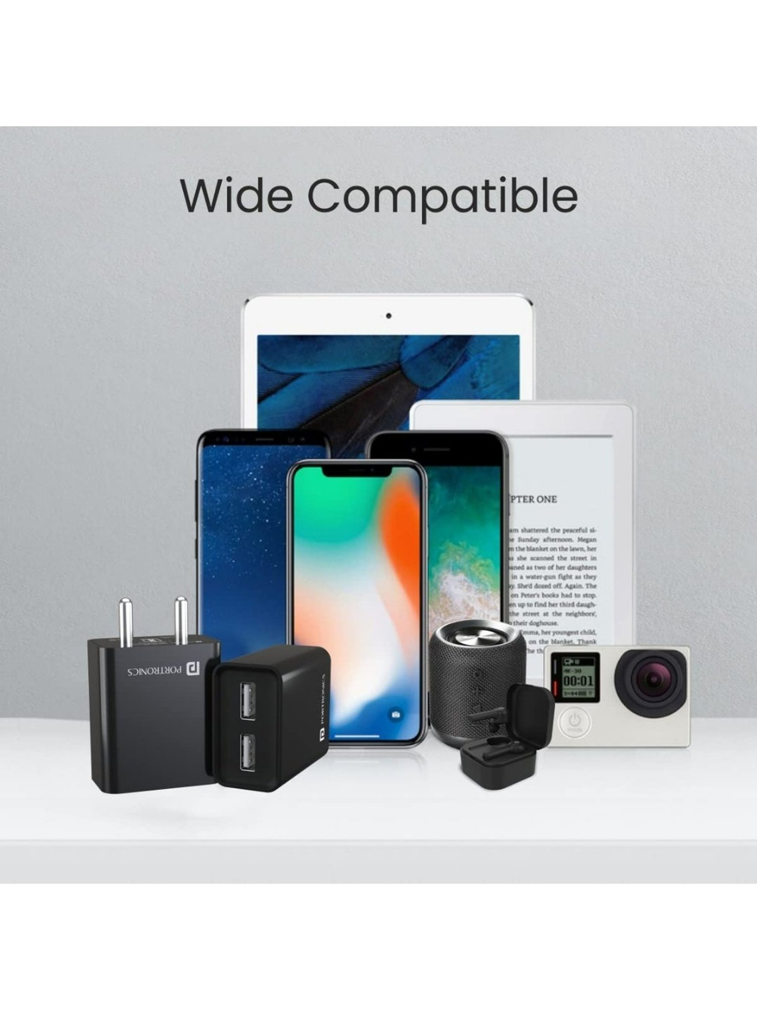 Portronics POR-1066 2.4A Dual USB Ports Charging adapter with 1M Micro Usb Cable (Black)