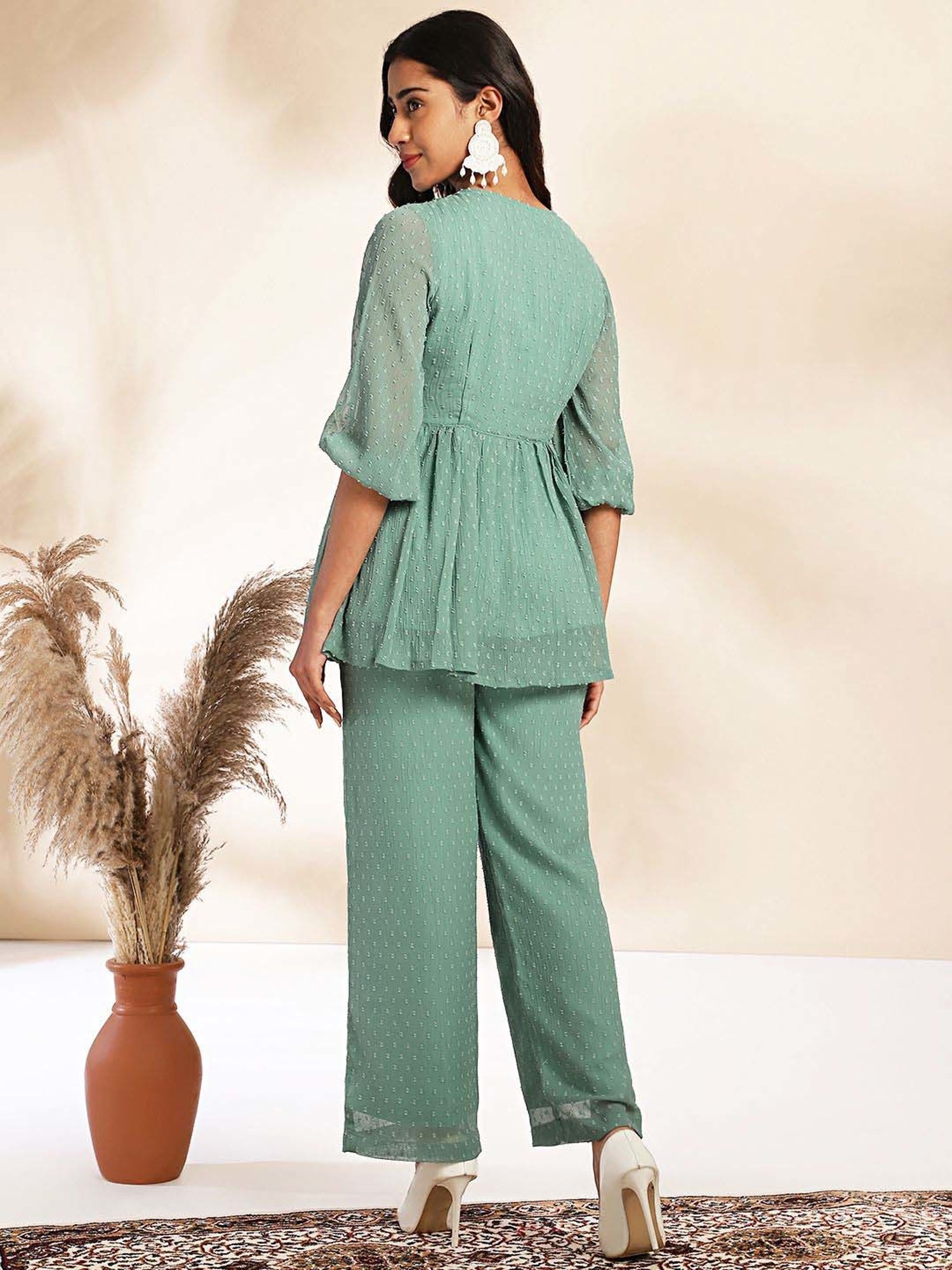 Janasya Green Self Co-Ord Set