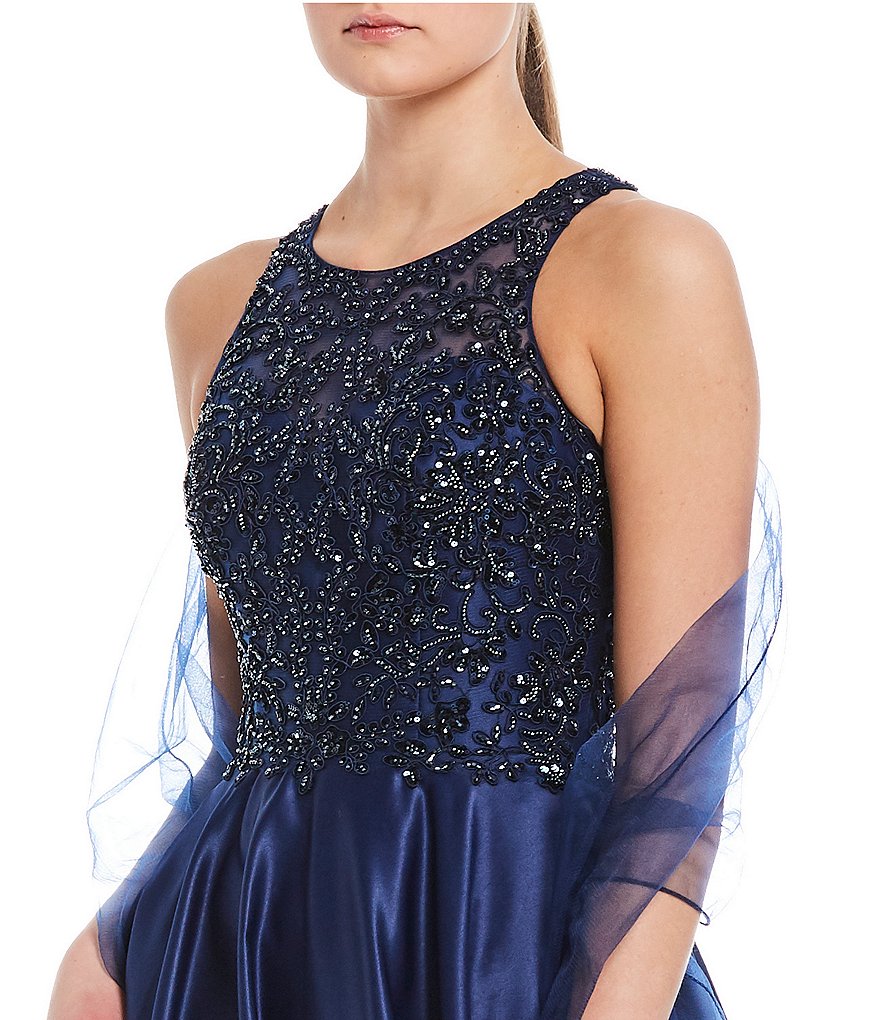 Coya Collection Sleeveless Beaded Embroidered Satin Ball Gown