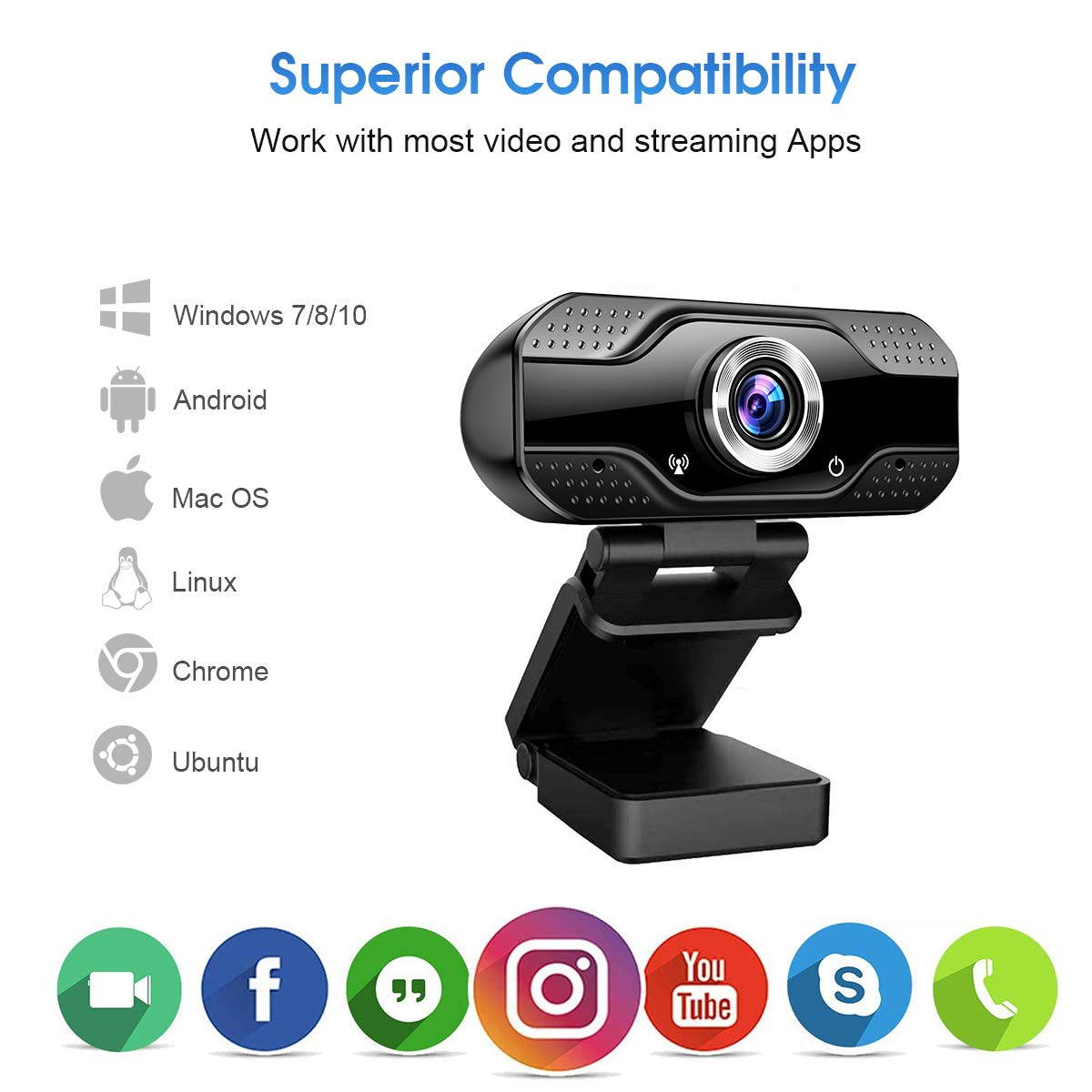 Hannord Video Calling Recording Conferencing Live Class Webcam,1080P Full HD Webcam USB Desktop & Laptop Webcam Live Streaming Webcam with Microphone Widescreen HD Video Webcam