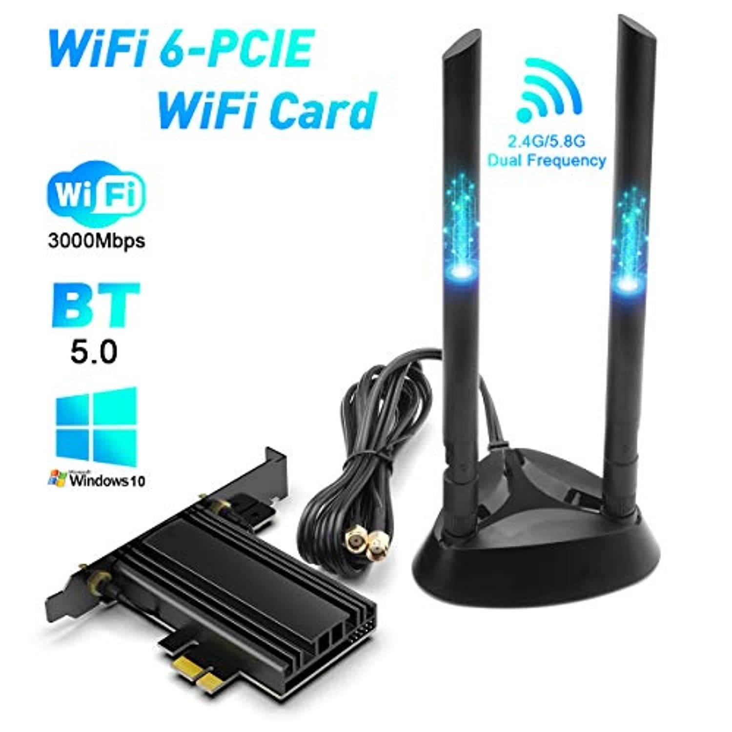 Rocketek WiFi 6 Wireless Network Card for PC, Wireless PCIE WiFi Network Card Up to 3000Mbps with Bluetooth 5.0 Intel AX200 Chip,Ultra-Low Latency 802.11AX Dual-Band PCI-E Card Only for W (HW-WF021-B)