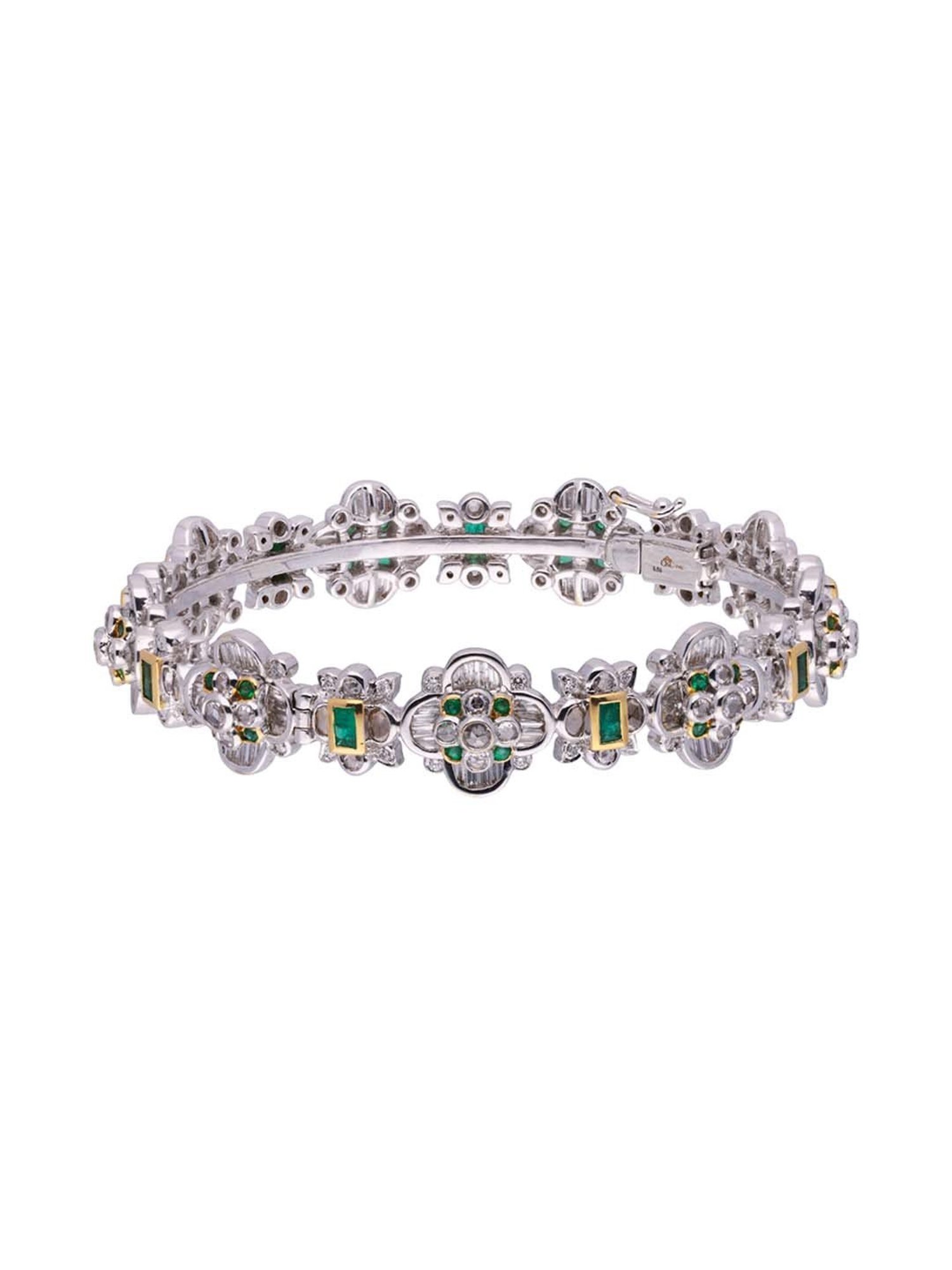 CKC Radiant Elegance: White Gold Diamond Kada Bracelet with Uncut Diamond and Emerald