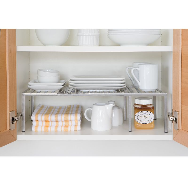 Seville Classics Iron Slat Expandable Kitchen Counter and Cabinet Shelf, Satin Pewter