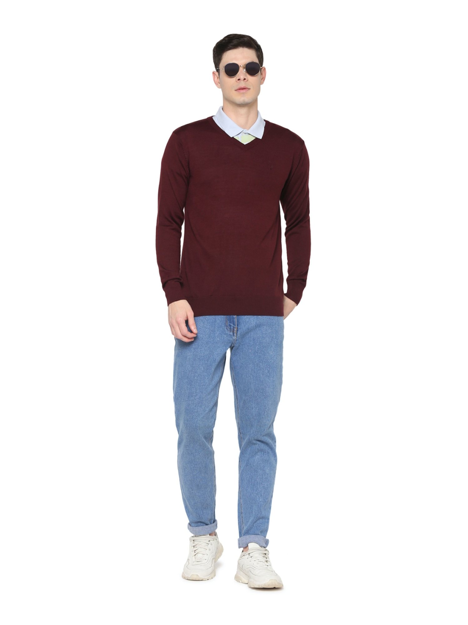 Allen Solly Maroon Regular Fit Sweater