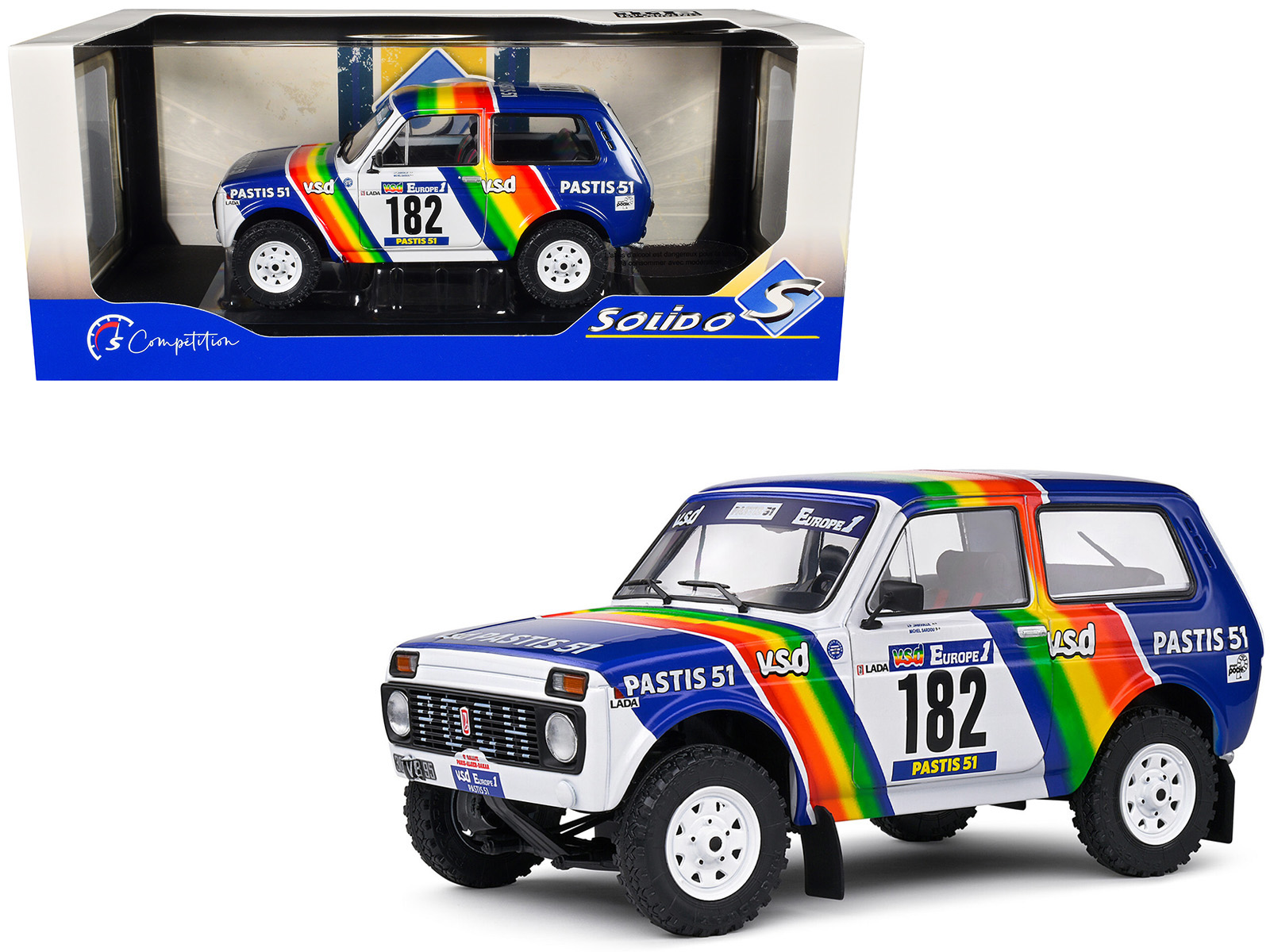 Lada Niva #182 Jean-Pierre Jabouille - Michel Sardou "Paris&ndash;Dakar Rally" (1984) "Competition" Series 1/18 Diecast Model Car by Solido