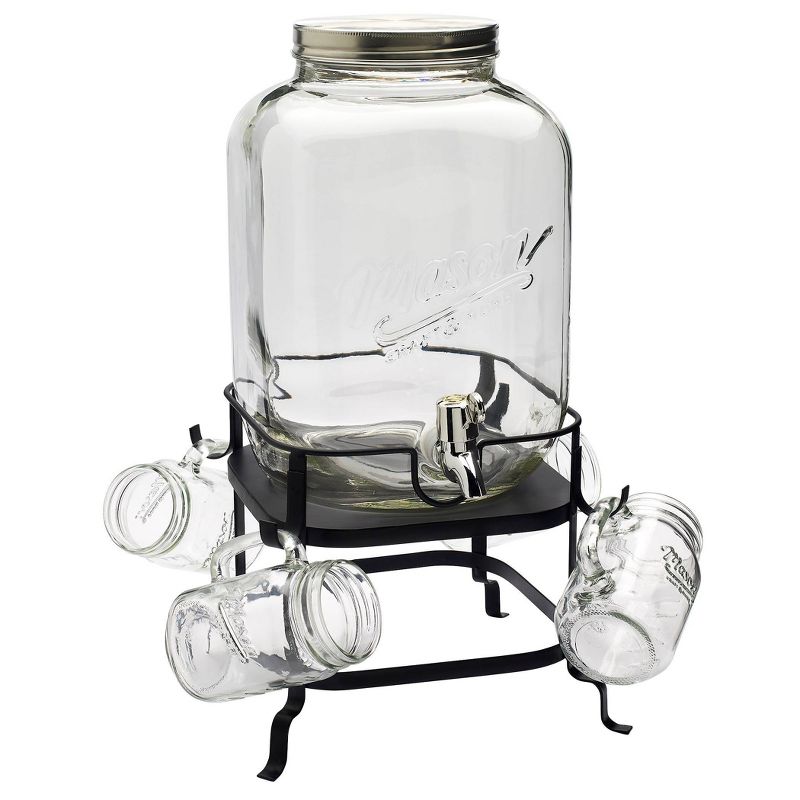 6pc Glass Beverage Dispenser and Drinkware Set - Mason Craft & More
