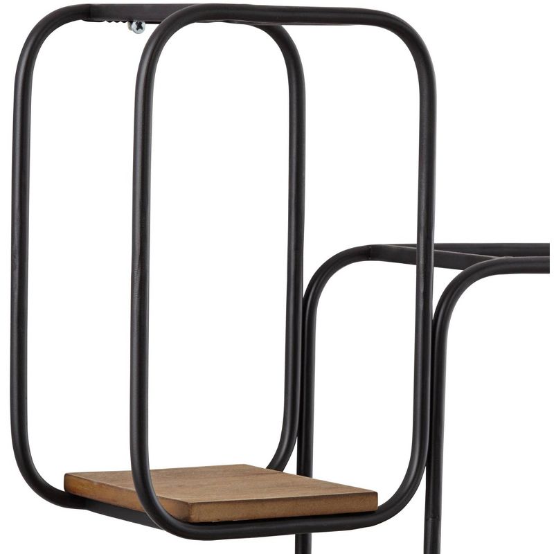 Newhill Designs Jasper Matte Black and Brown Tri-Stacked Square Wall Shelf