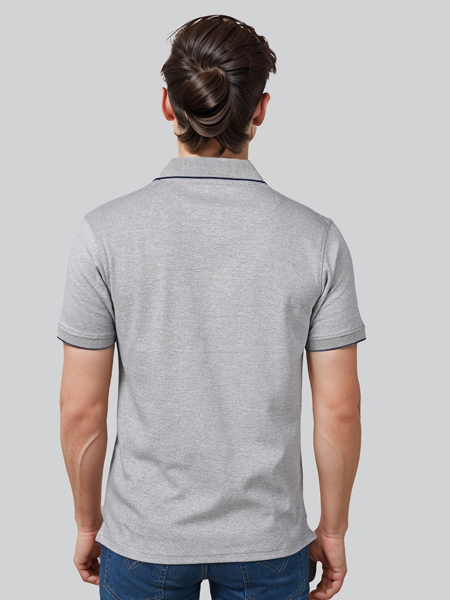 Lux Nitro Light Blue Cotton Regular Fit Texture Polo T-Shirt