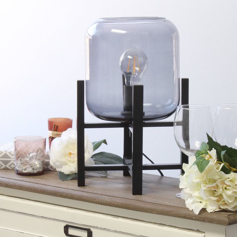 Wood Mounted Table Lamp with Glass Cylinder Shade Smoke - Simple Designs