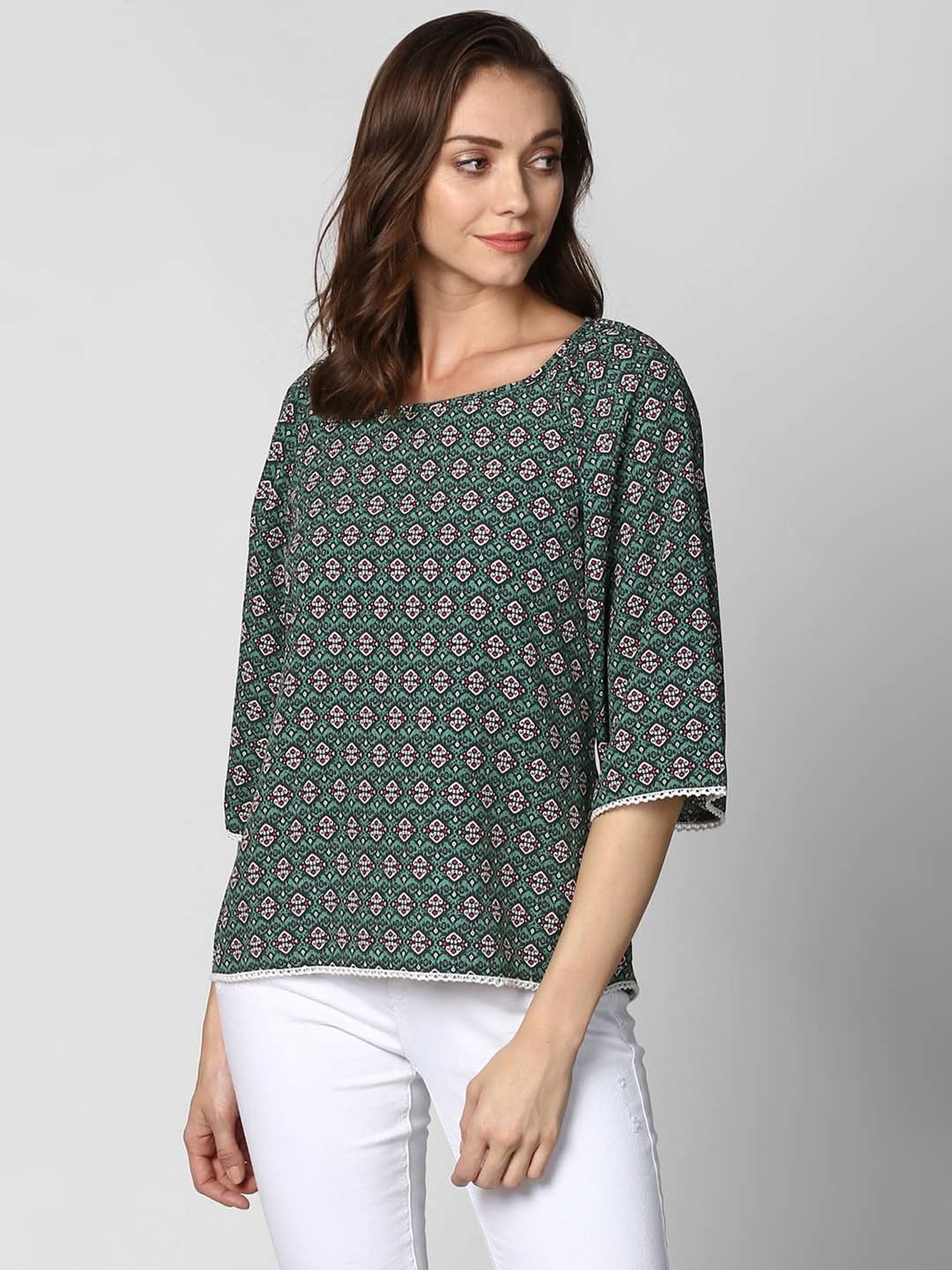 StyleStone Green Printed A-Line Top