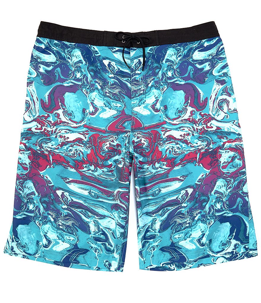 Roundtree & Yorke Big and Tall 11#double; and 13#double; Inseam Marbleized Print Swim Trunks