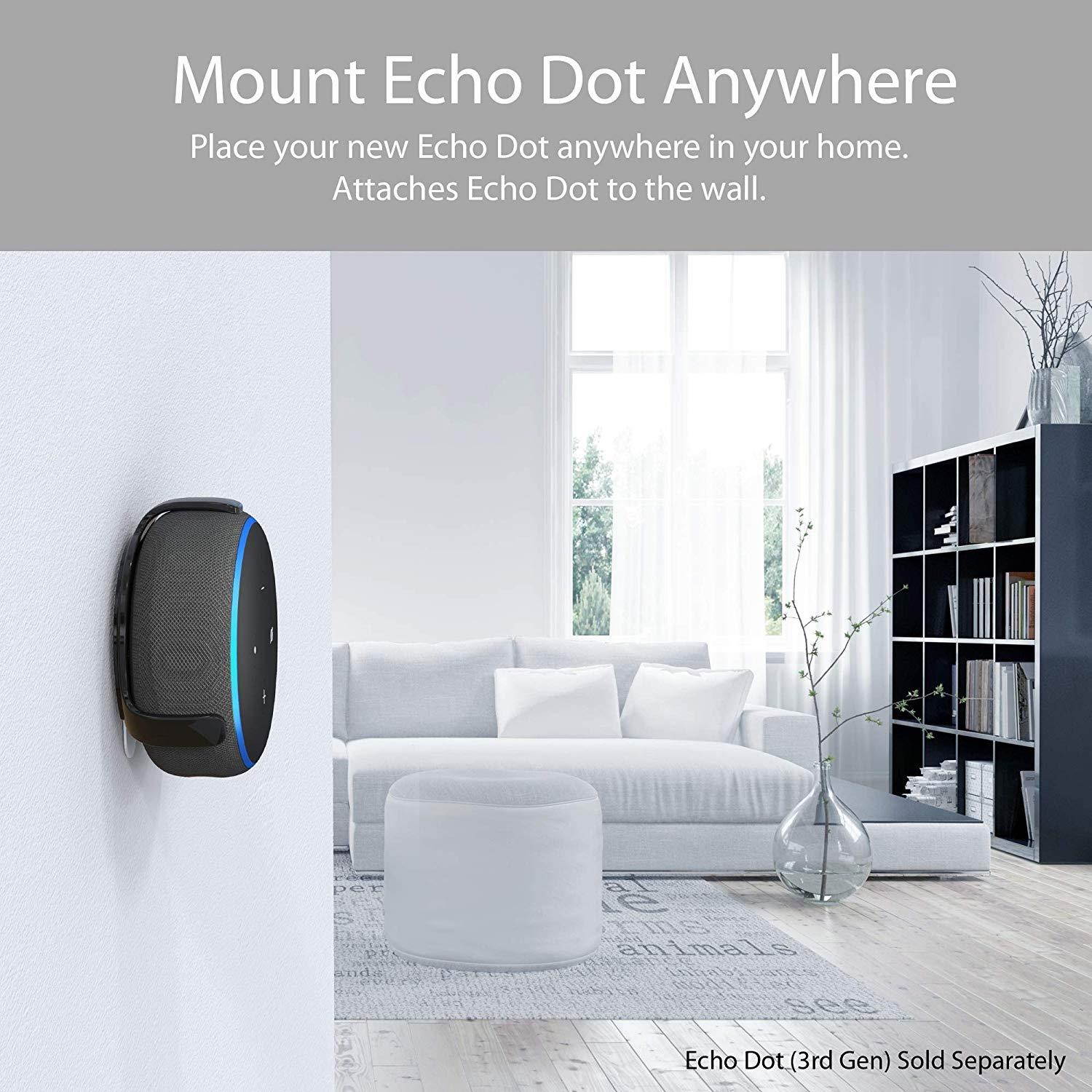 New - TotalMount Echo Dot (3rd Gen) Hole-Free Wall Mount (Black) - Eliminates Need to Drill Holes in Your Wall