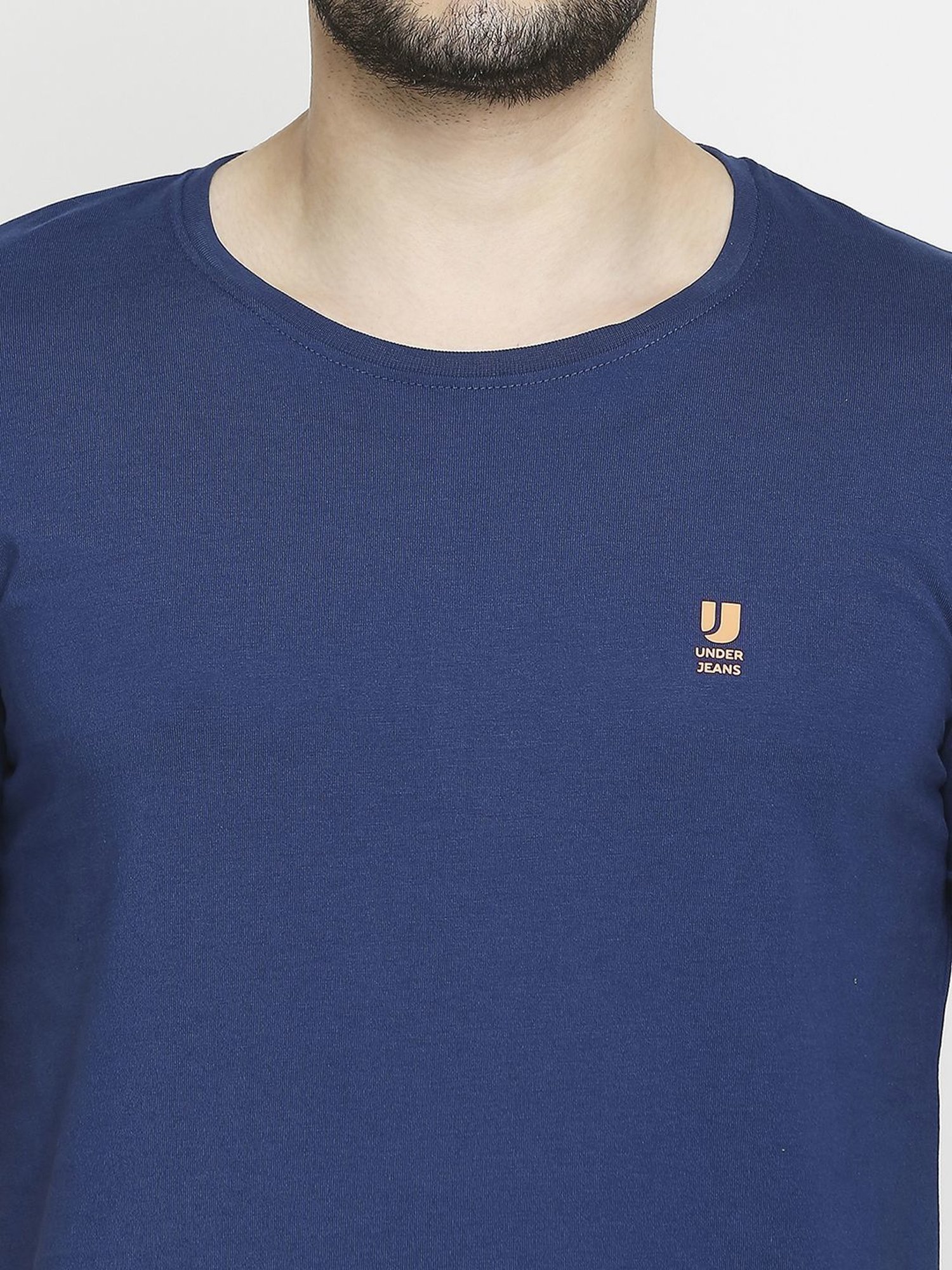 UnderJeans by Spykar Navy & White Regular Fit T-Shirt