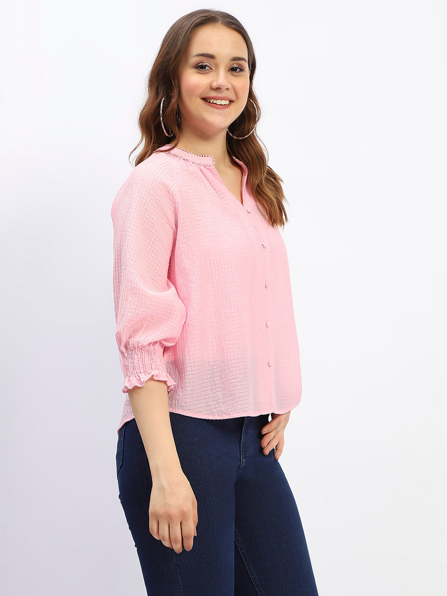 MADAME Pink Checkered Top