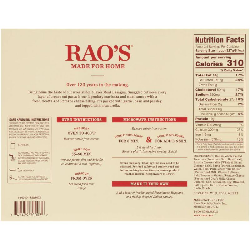 Rao's Made For Home Family Size Frozen Meat Lasagna - 27oz
