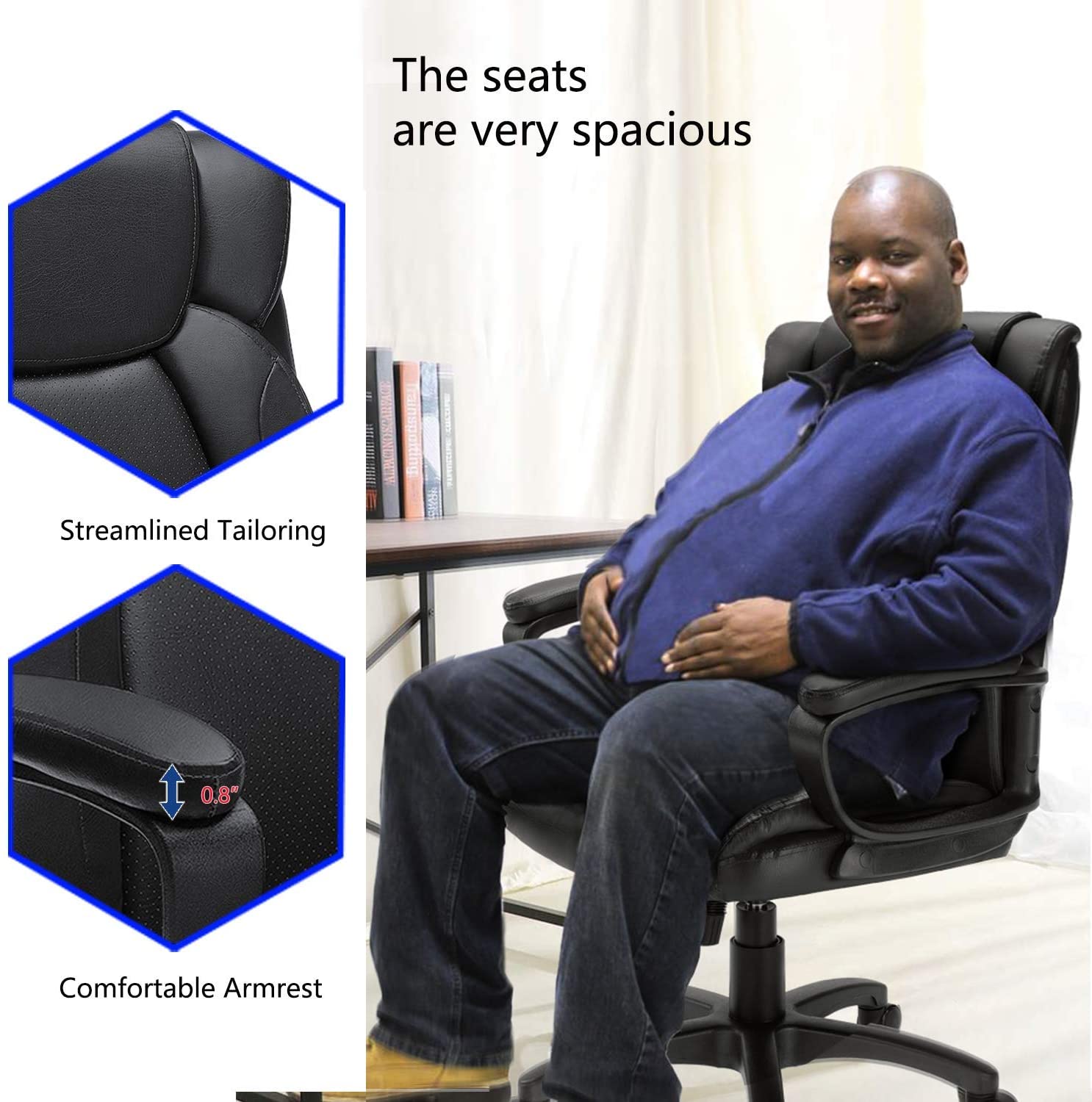 BOSSIN Mid-Back Executive Office Chair Leather Computer Desk Chair with Armrest,Swivel Ergonomic Task Chair with Lumbar Support,Thick Padded Rolling Chair for Adults (Mid-Back, Black)