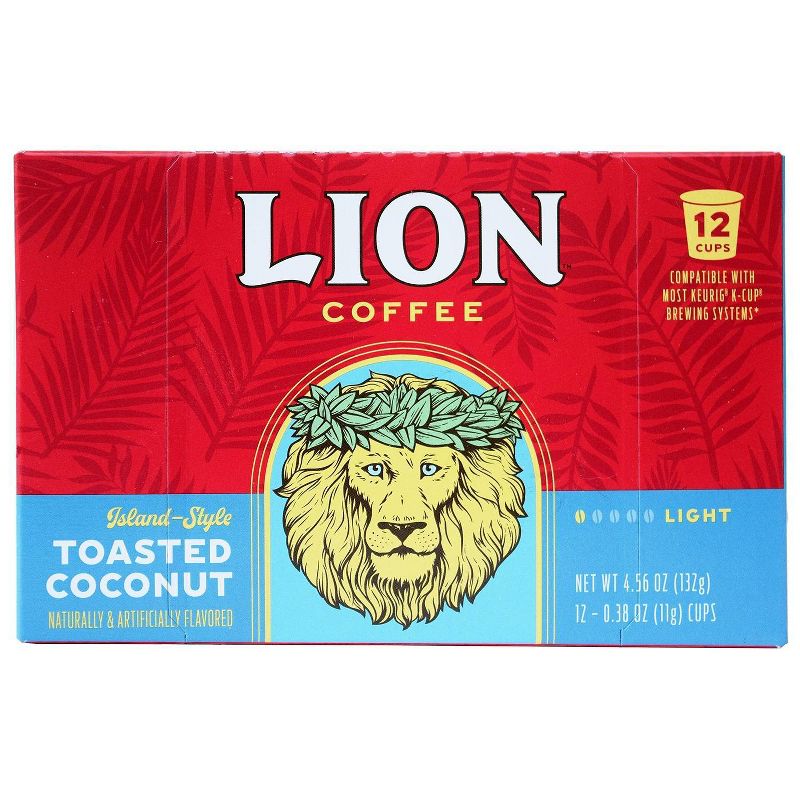 Lion Coffee Toasted Coconut Medium Roast Coffee - Keurig K-Cup Pods - 12ct