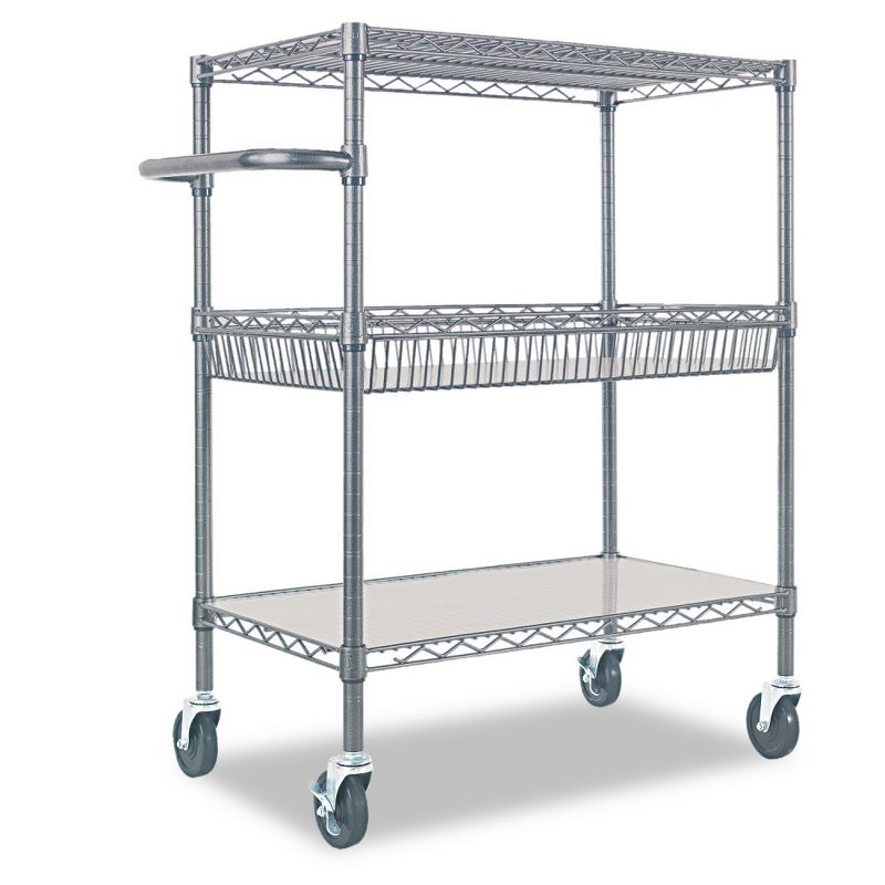 Alera Three-Tier Wire Rolling Cart 34w x 18d x 40h Silver