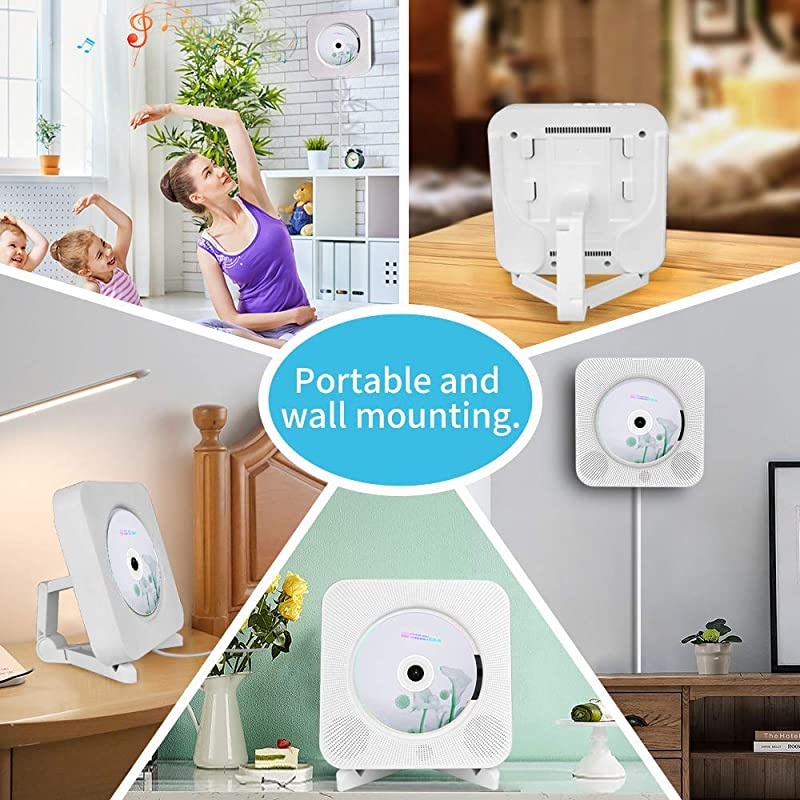 CD Player with Bluetooth, Wall Mounted CD Player with Remote Control Built-in HiFi Speakers FM Radio, Music CD Player Support SD Card USB Playing 3.5mm Headphones AUX in/Out (CD Player)