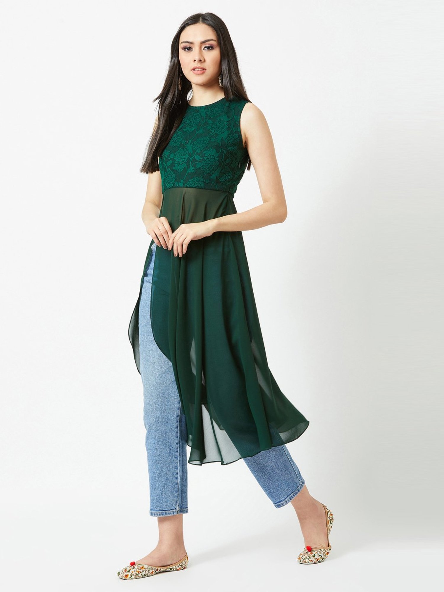 Miss Chase Green Self Pattern Tunic