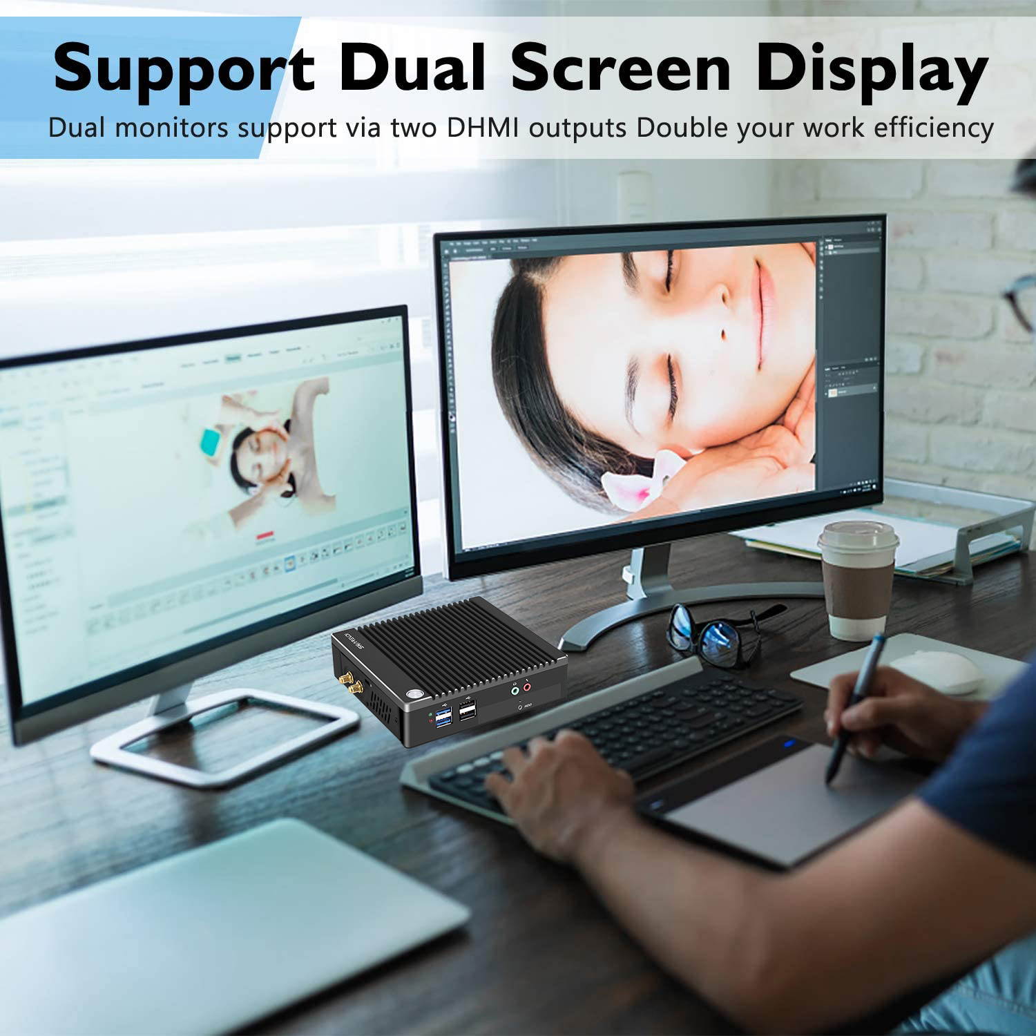 Mini Computer, Intel Celeron Dual-core N2840 2.16 GHz with Windows 10 Pro Licensed, Micro Desktop Computer,4GB RAM 64GB mSATA, WiFi,BT 4.0,Dual HD,Dual Gigabit Ethernet,Support Auto Power On