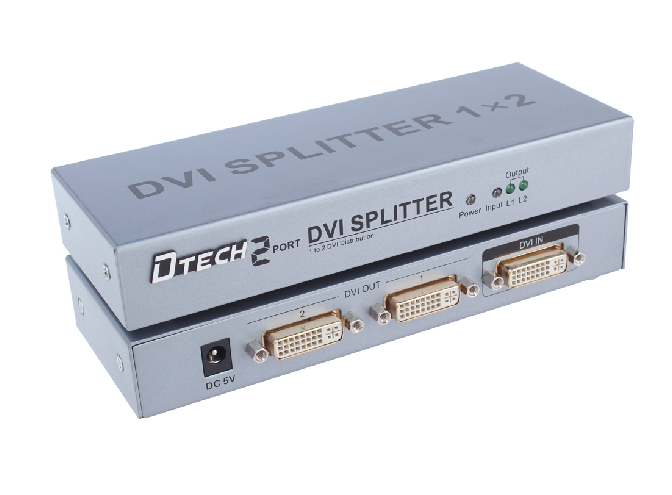 DTECH 2 Port DVI Video Splitter Dual Monitor (1 in 2 out Splits 1 Video Signal to Dual Display) up to 1920x1200 Resolution Supports Cascade Connection(DT7023)