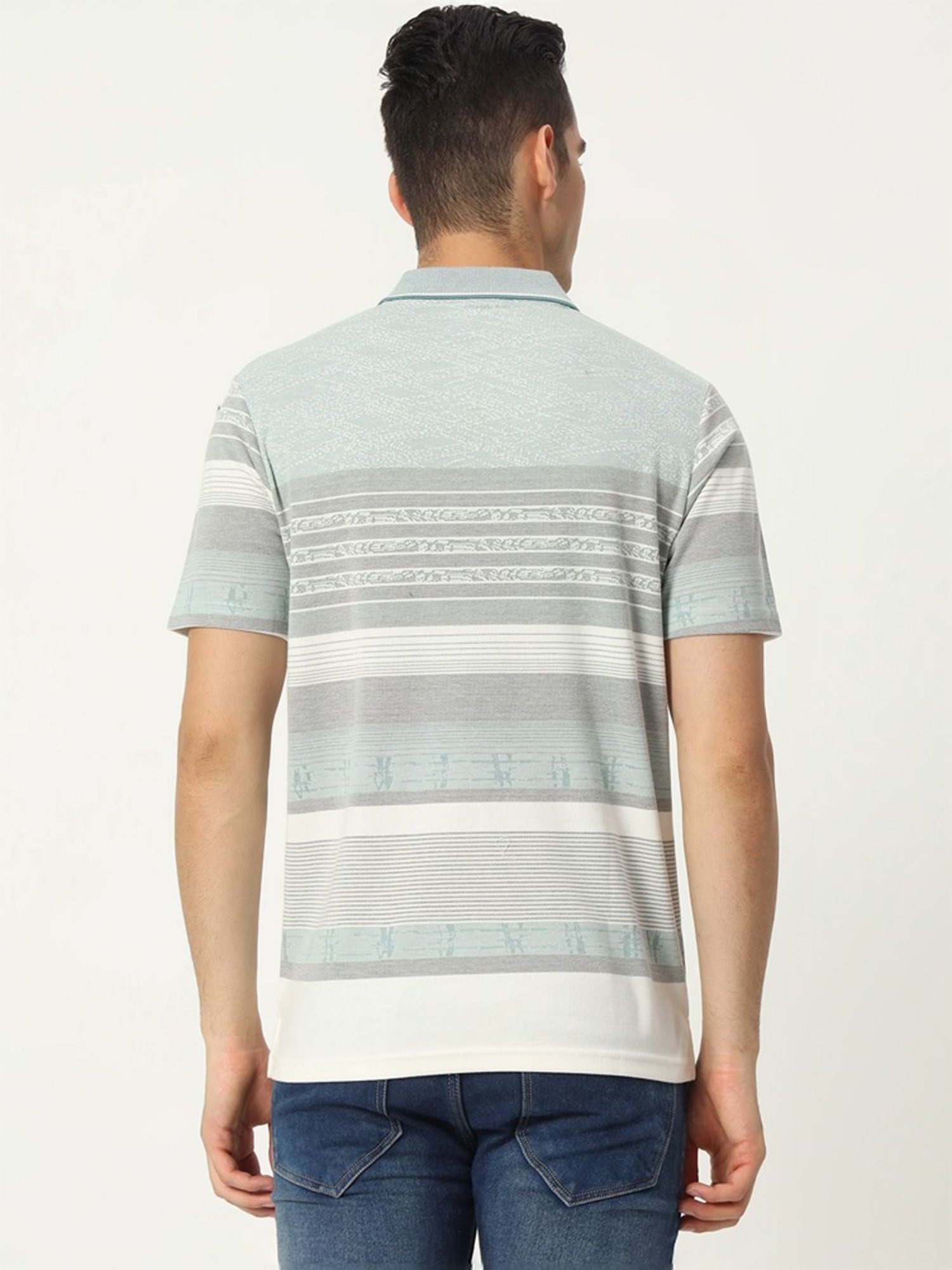 Tab91 Blue Regular Fit Striped Polo T-Shirts