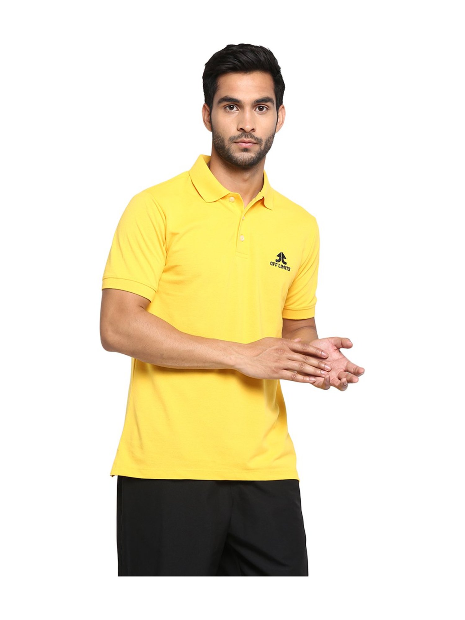 OFF LIMITS Yellow Short Sleeves Solid Polo T-Shirt
