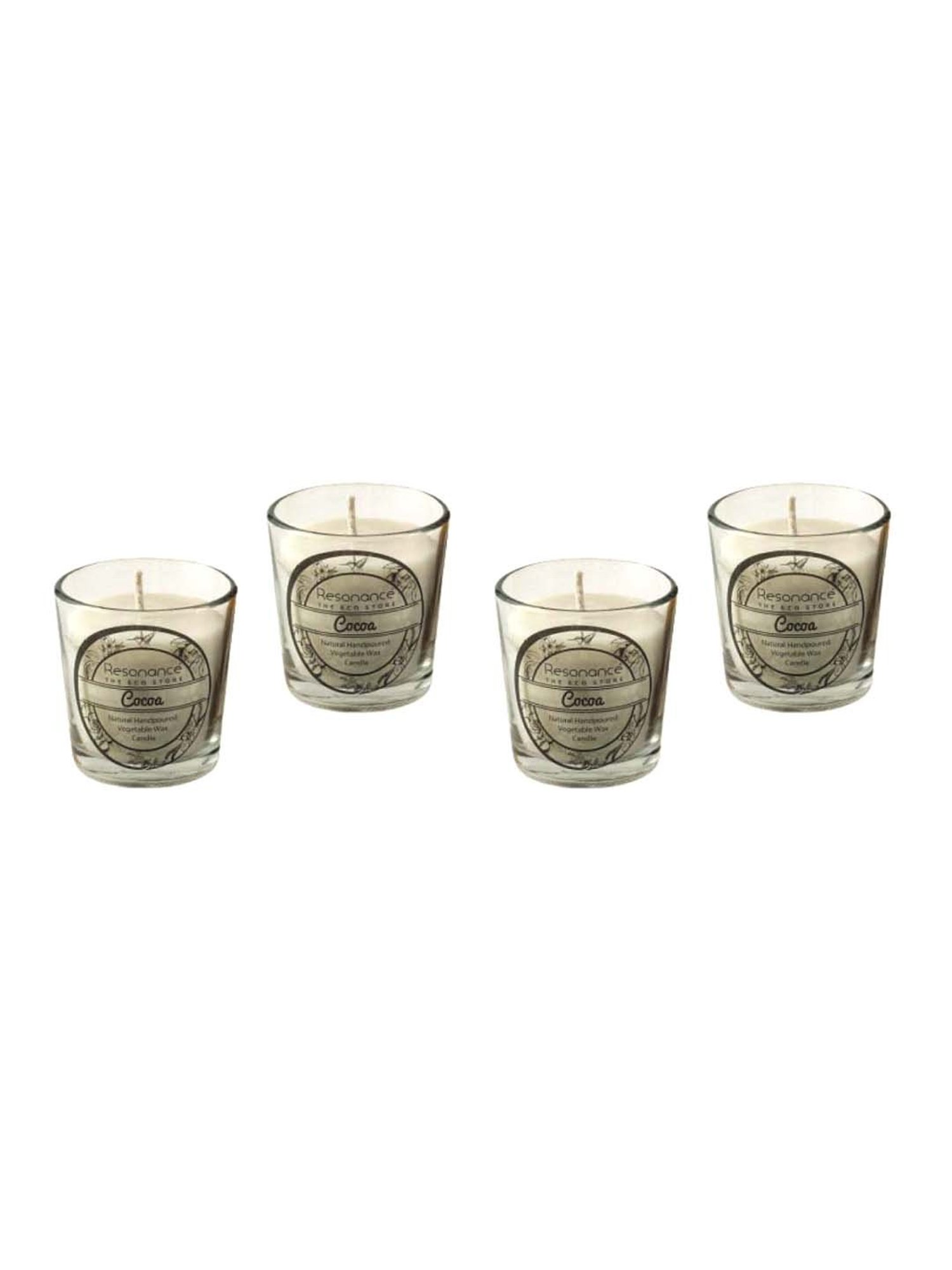 RESONANCE White Soy Wax Scented Aromatic VEGAN Candles (Cocoa) - Set of 4