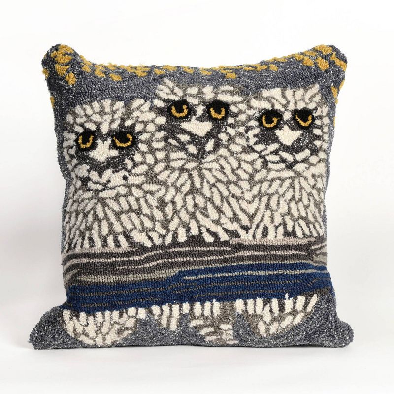 18"x18" Front Porch Owls Square Throw Pillow Natural/Black - Liora Manne