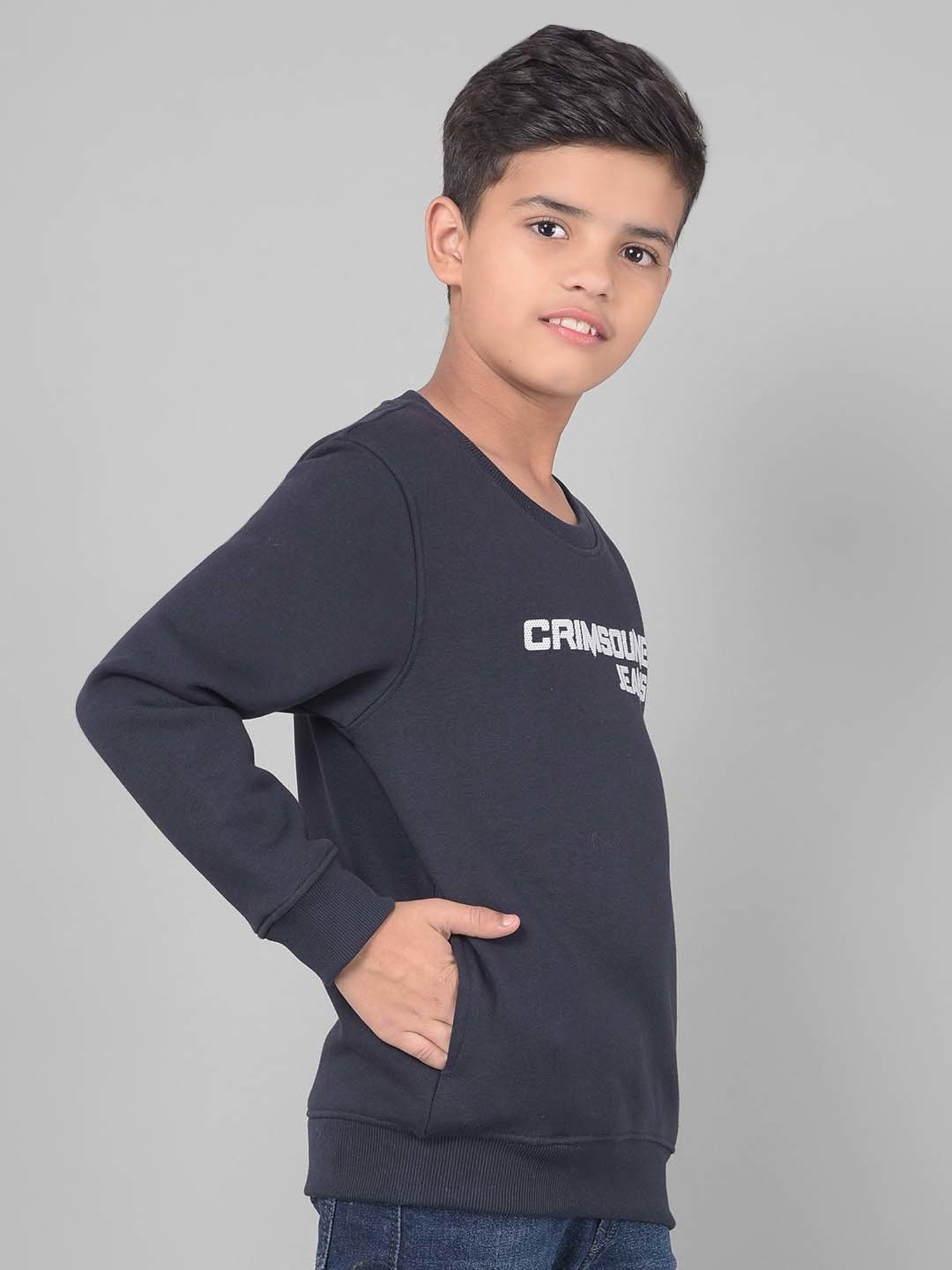 Crimsoune Club Kids Navy Printed Full Sleeves Sweatshirt
