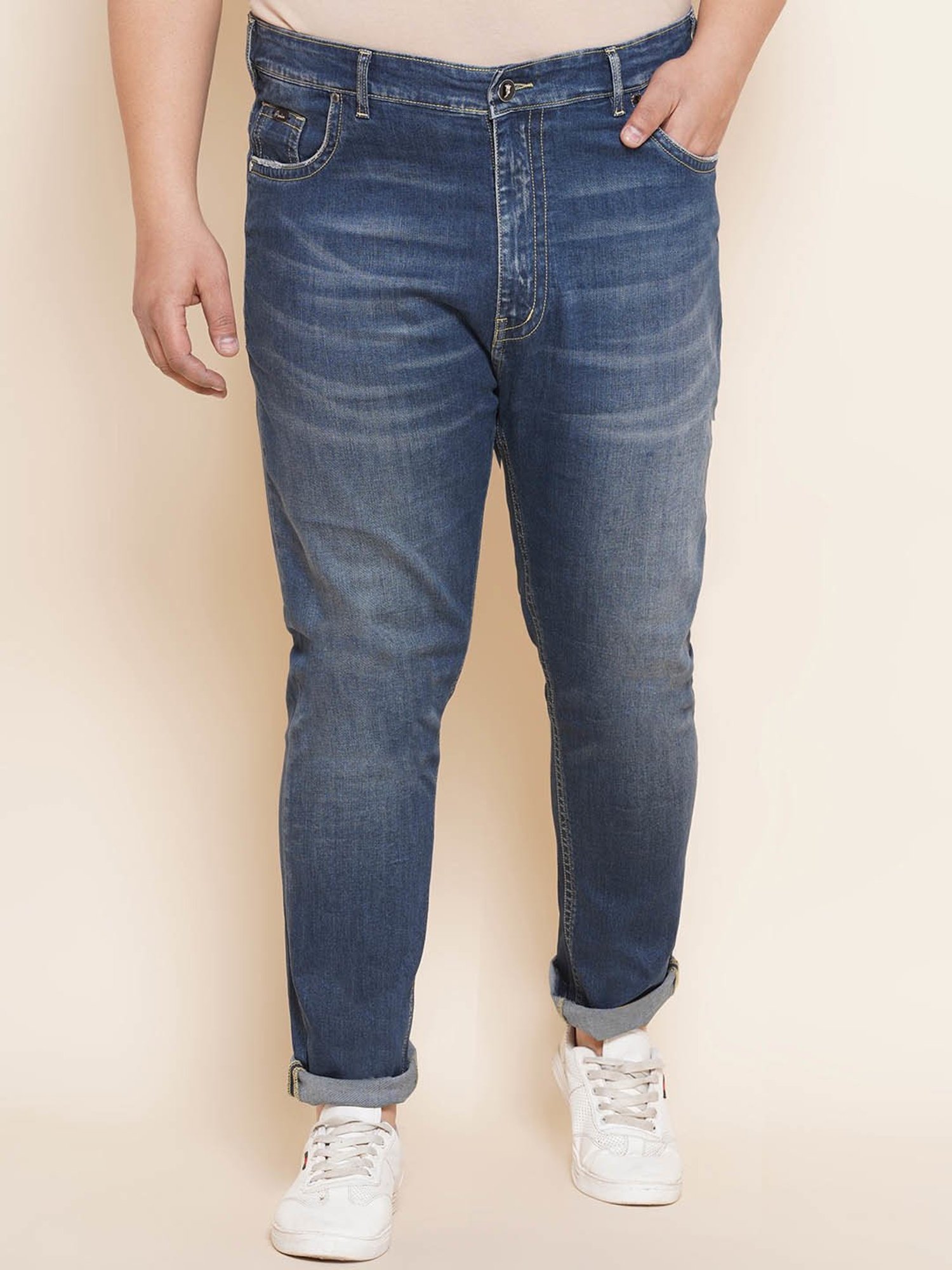 John Pride Blue Regular Fit Lightly Washed Plus Size Jeans